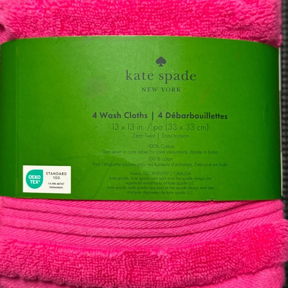 4 pc Kate Spade Hot Pink Fuchsia Washcloths Towel Set Snapdragon Snap Dragon